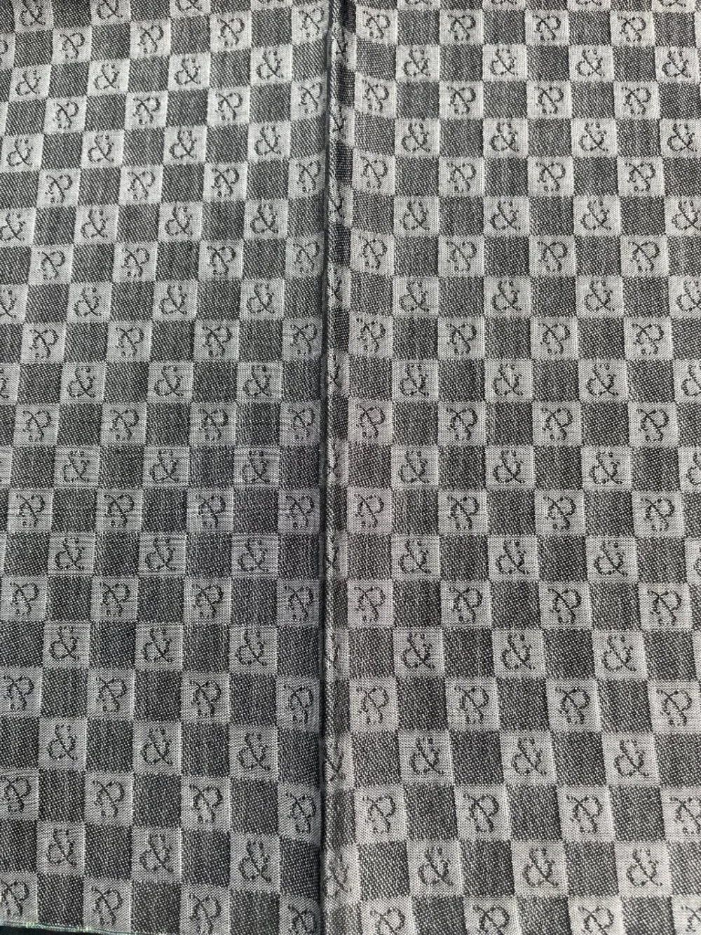 Vintage Pinky & Dianne Monogram Cotton Scarf Gray Checkerboard Embroidered